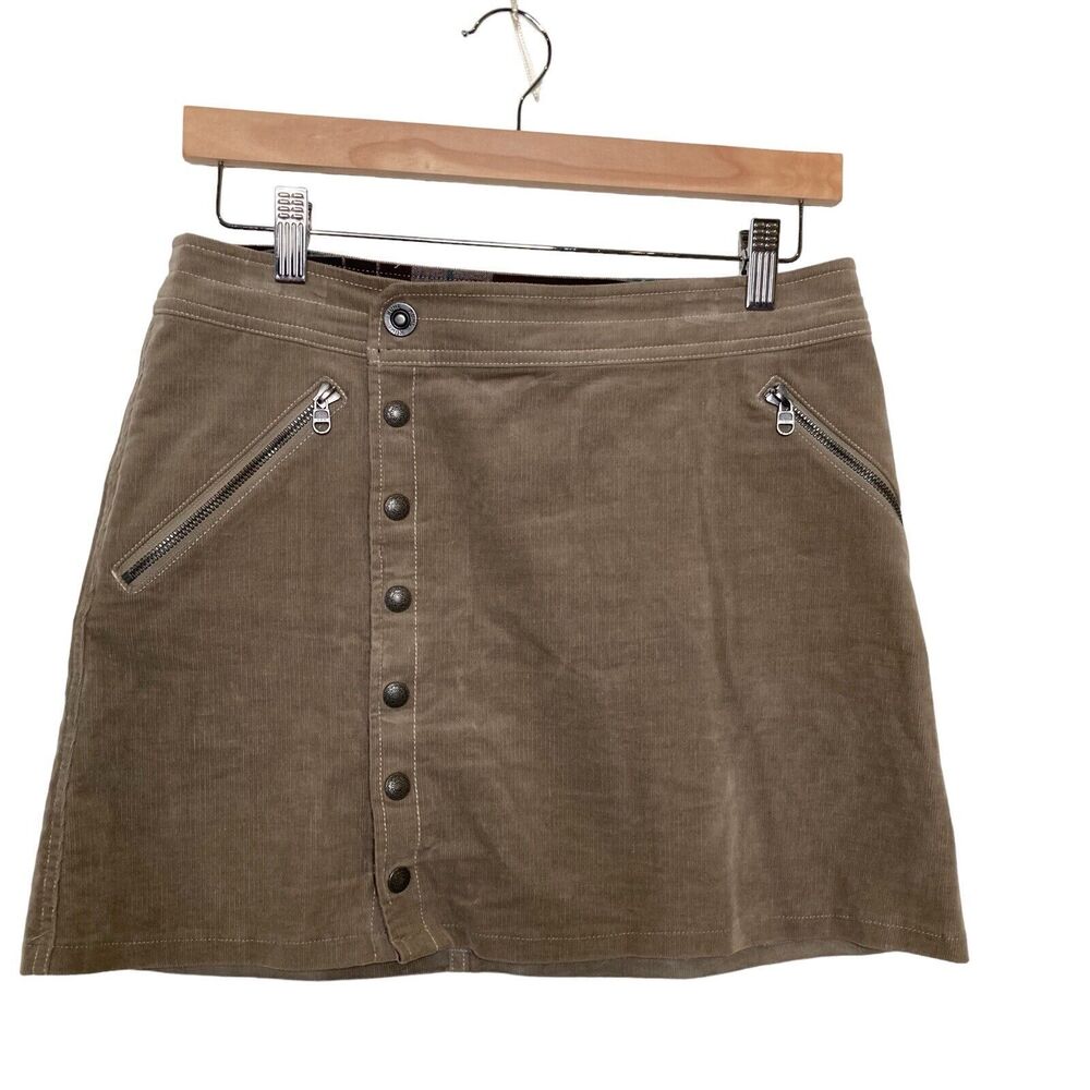 Kuhl Streamline Corduroy Snap Front Mini Skirt Gray Women’s Size 4 Pockets Logo